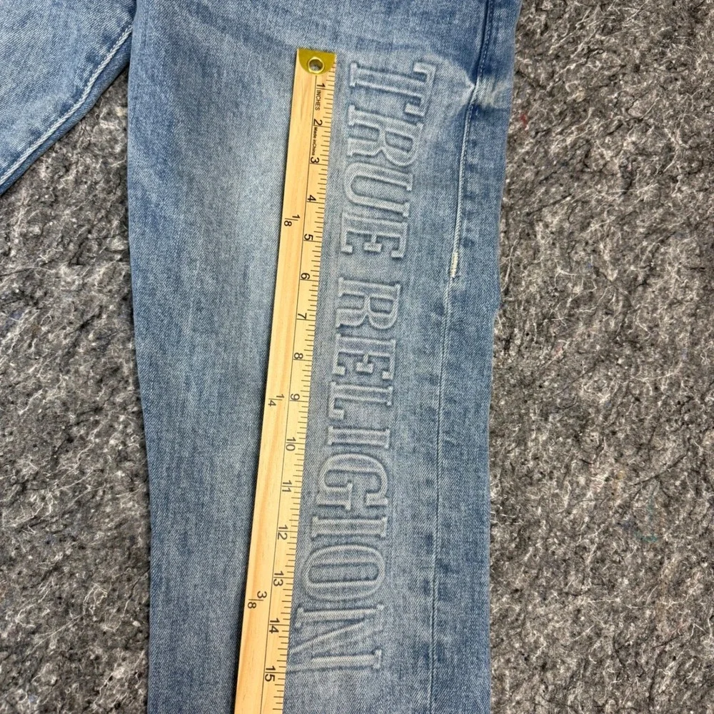 True Religion Ricky Relaxed Straight Jeans Mens 30 Light Wash Embossed Logo Blue